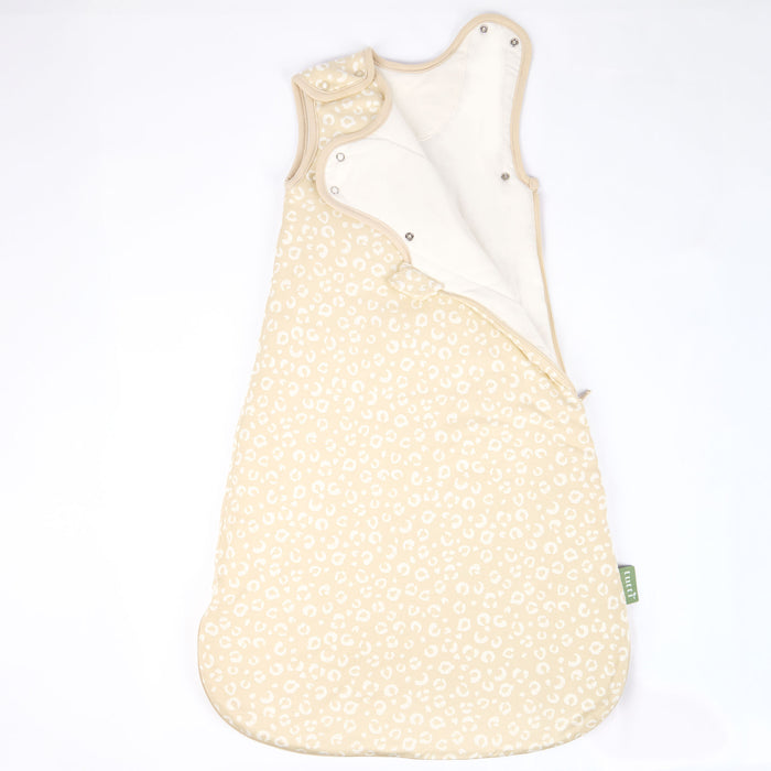Cutout view of Love Cats baby sleep bag showing soft interior lining, designed for easy nighttime changes