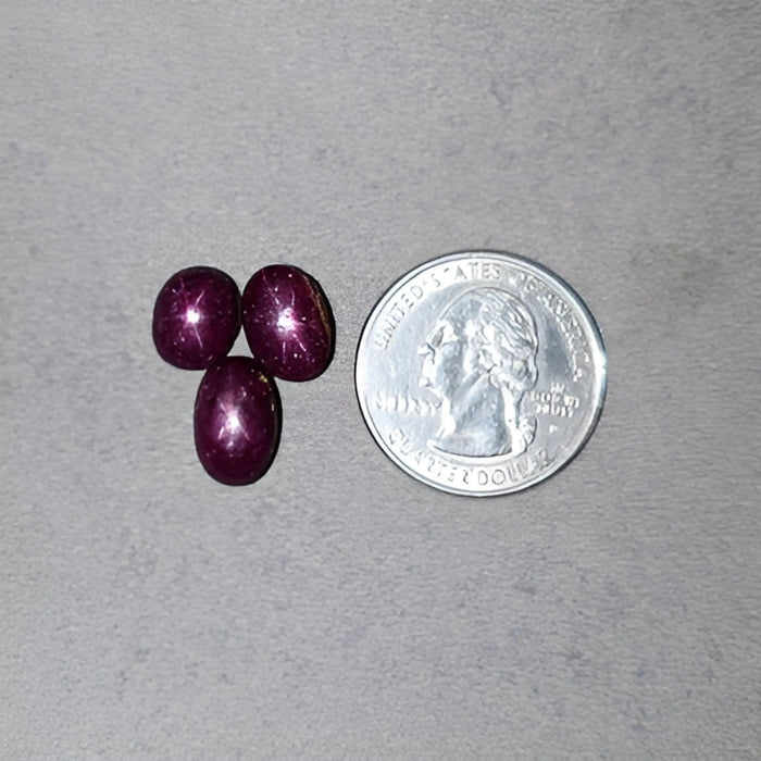 21.50cts Natural Untreated Star Ruby Gemstone Oval Shape Cabochon 10*8mm - 12*8mm 3pcs