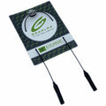 Black 16-inch sunglasses retainer with black silicone tips on branded backing card