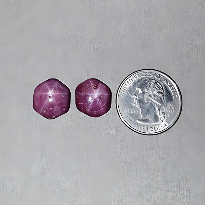 24.35cts Natural Untreated Star Ruby Gemstone Hexagon Shape Cabochon 14*13mm - 14.5*13mm 2pcs
