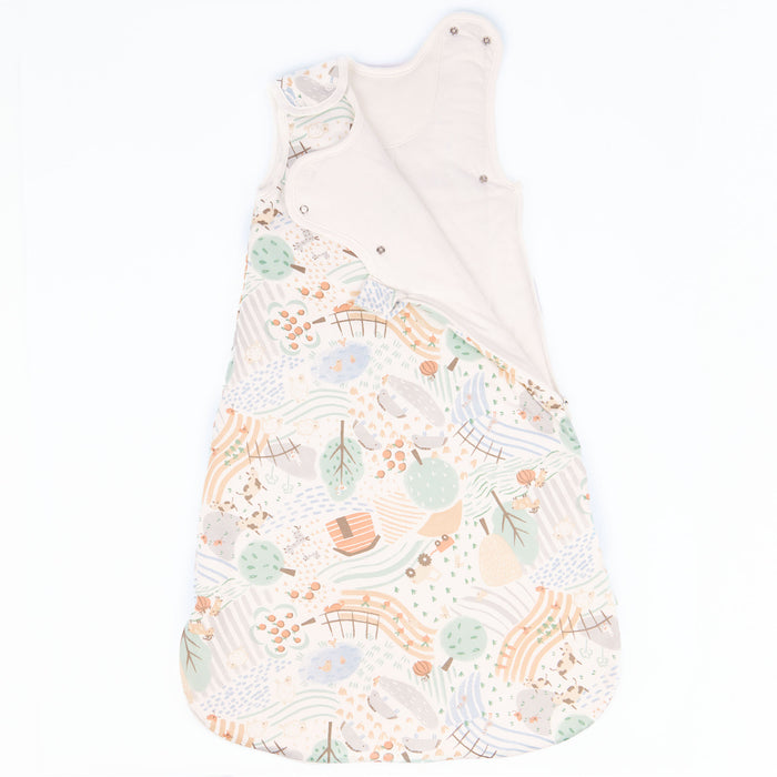 Cutout view of Good Life baby sleep bag showing full pattern and soft inner lining, designed for snug, breathable comfort