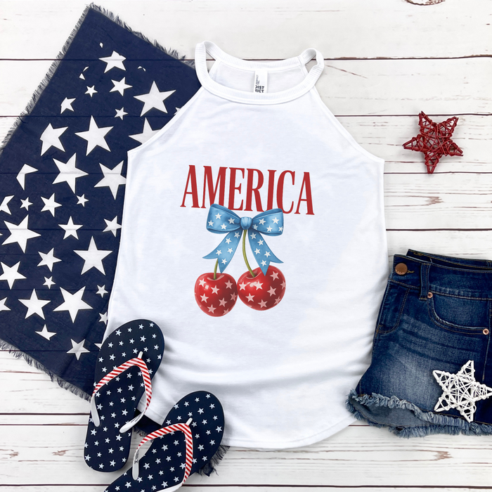 American Cherries Patriotic 4th of July Graphic Racerback Tank Top