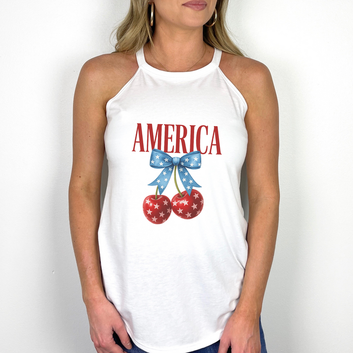 American Cherries Patriotic 4th of July Graphic Racerback Tank Top