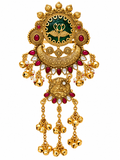 Antique gold bridal hair clip with red stones and ghungroo