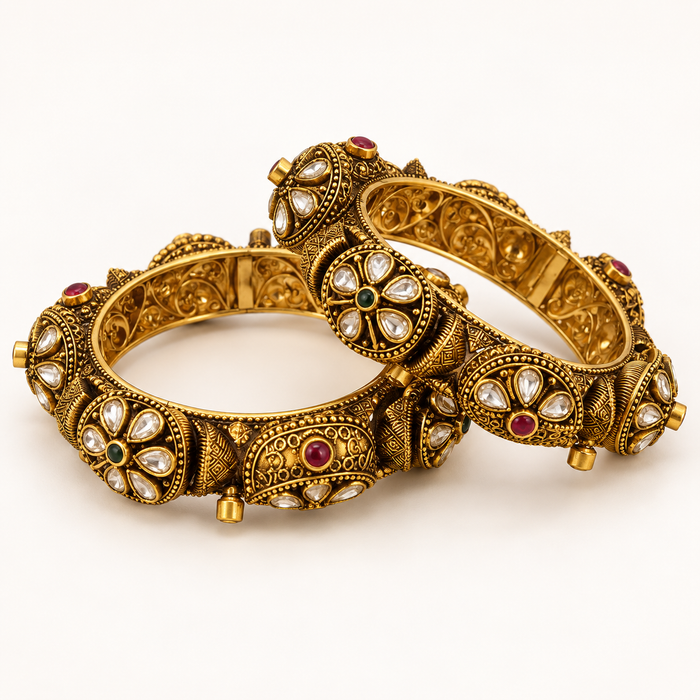 Antique gold Kundan kada bangles size 2.6