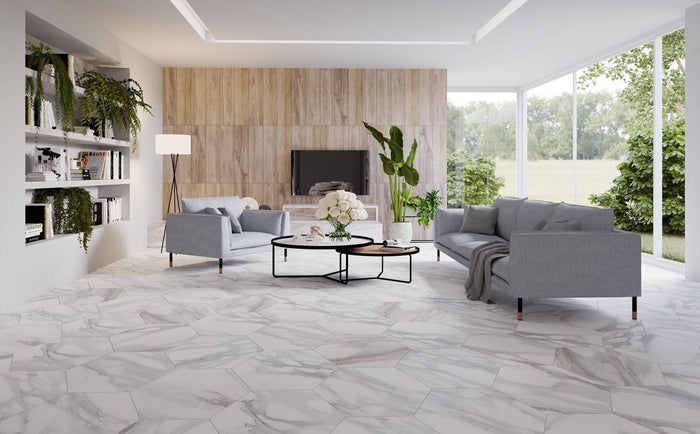 Apuan Hex 19x22 Marble Look Porcelain Tile