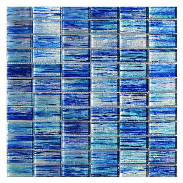 Aqua Blue Stacked Glass Mosaic Tile 12x12 Sheet