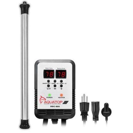 A TAS fish tank with Aquatop Titanium Heaters as the digital controller and temperature indicator.