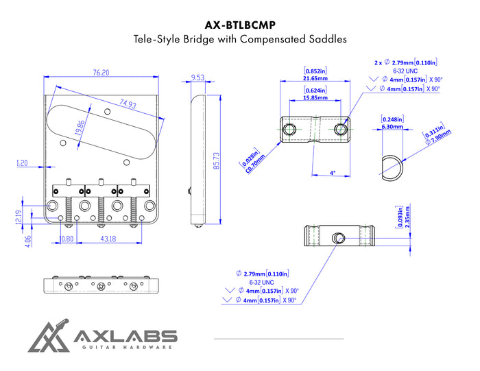 AxLabs Tele-Style Bridge with Brass Compensated Saddles - AxLabs
