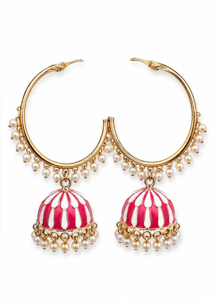 Beaded gold-tone hoop earrings – colorful bead and hanging detail