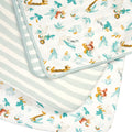 Run Wild bedside crib starter pack with fitted sheets and reversible coverlet, organic cotton featuring colourful jungle animal prints