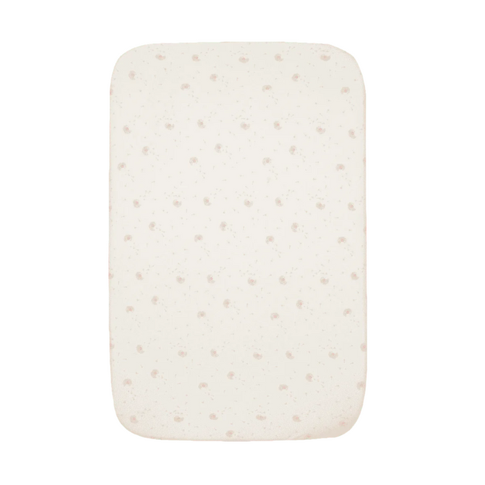 Cocoon bedside crib fitted sheet in dotted design, organic cotton fabric providing softness, breathability, and a secure snug fit