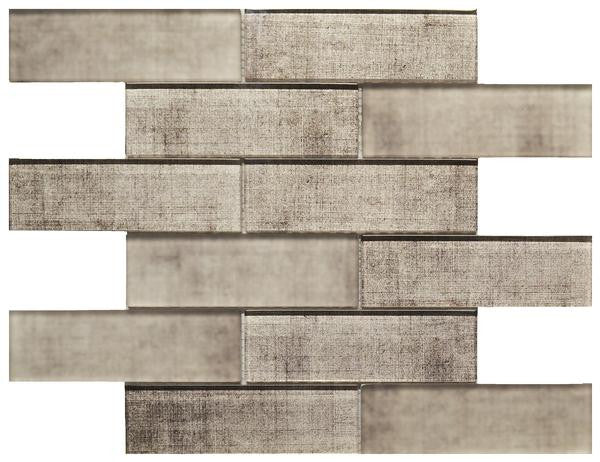 Beige 2x6 Fabric-Look Glass Mosaic Tile 12x12 Sheet