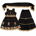Black floral embroidered girls sharara set with dupatta
