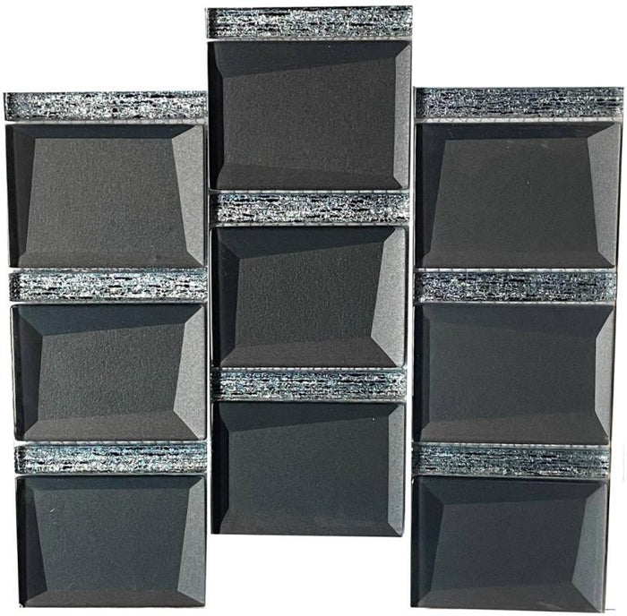 Black Glitz 3D Square Glass Mosaic Tile 12x12 Sheet