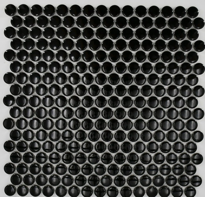 Black Glossy 1" Penny Round Porcelain Mosaic Tile 12x12 Sheet