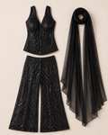 Black sequin three-piece Indo-Western set
