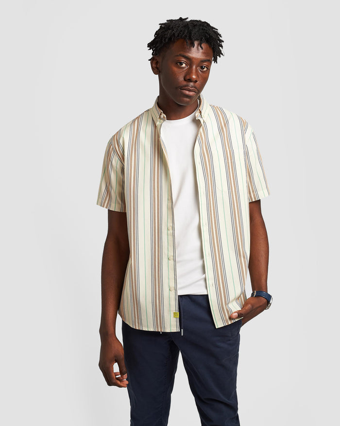 Blanket Weave Stripe Printed Short Sleeve