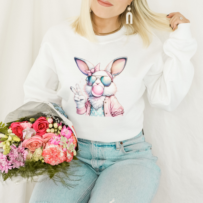Blowing Bubbles Retro Easter Bunny Women's Crewneck Sweatshirt