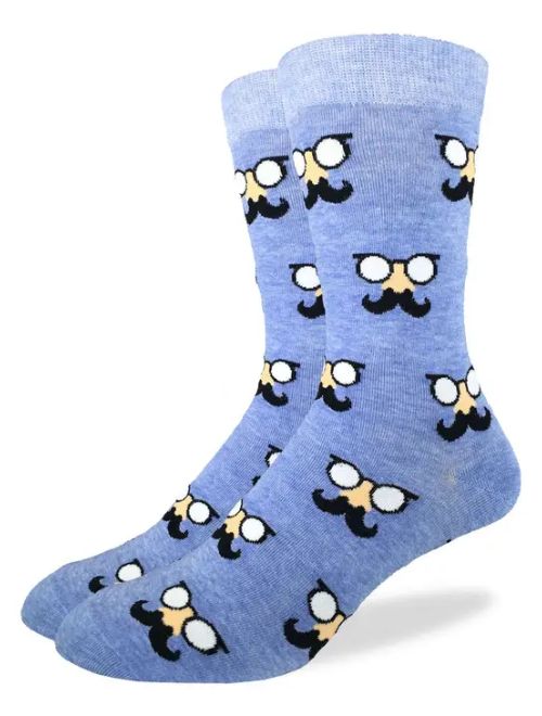 Blue Moustache Crew Socks