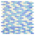 Blue Turquoise White Brick Frosted Glass Mosaic Tile 12x11 Sheet