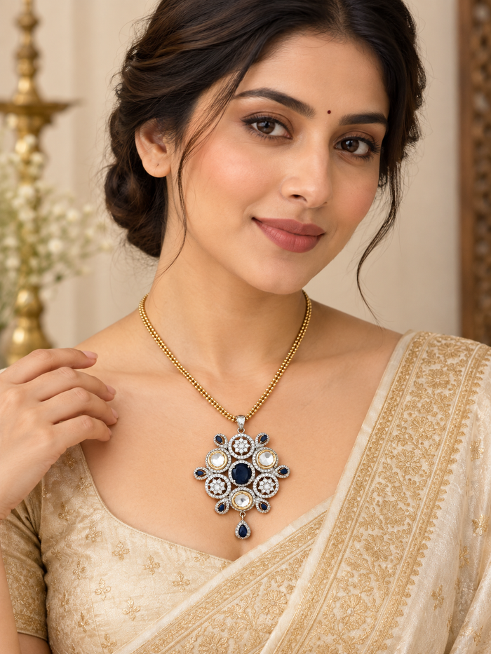 Blue and white Indian pendant necklace