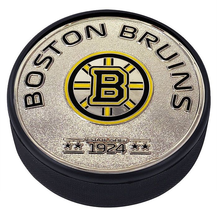 Boston Bruins Puck - Silver Established Medallion