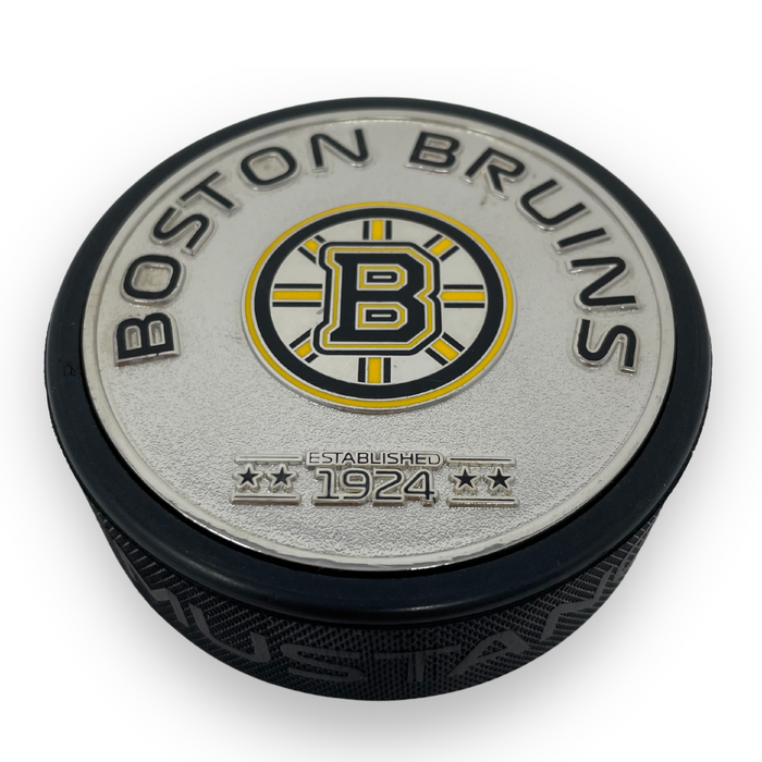 Boston Bruins Puck - Silver Established Medallion
