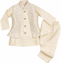Boys ivory kurta pajama with embellished vest in size 3T