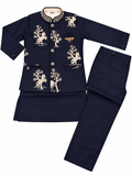 Boys Navy Blue Embroidered Indo-Western Set – Size 5T–6T