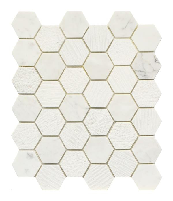 Carrara White 2x2 Hex 10x12 Marble Mosaic Tile