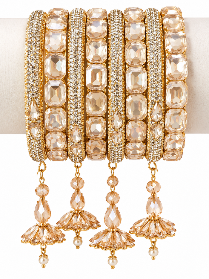 Champagne crystal dangling bangle set size 2.4 detail