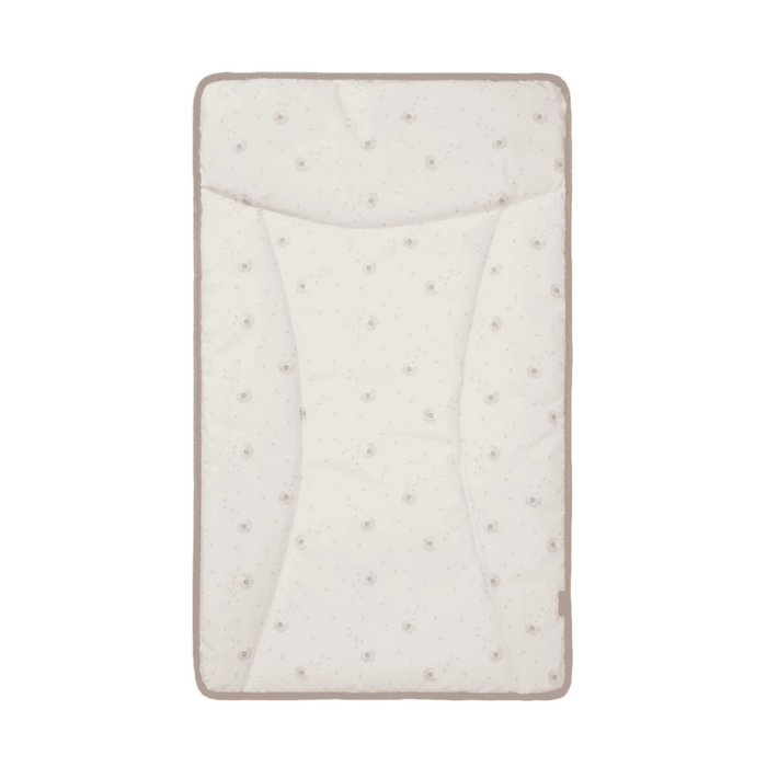 A beige changing mat with a dandelion pattern, designed for baby's nursery use.