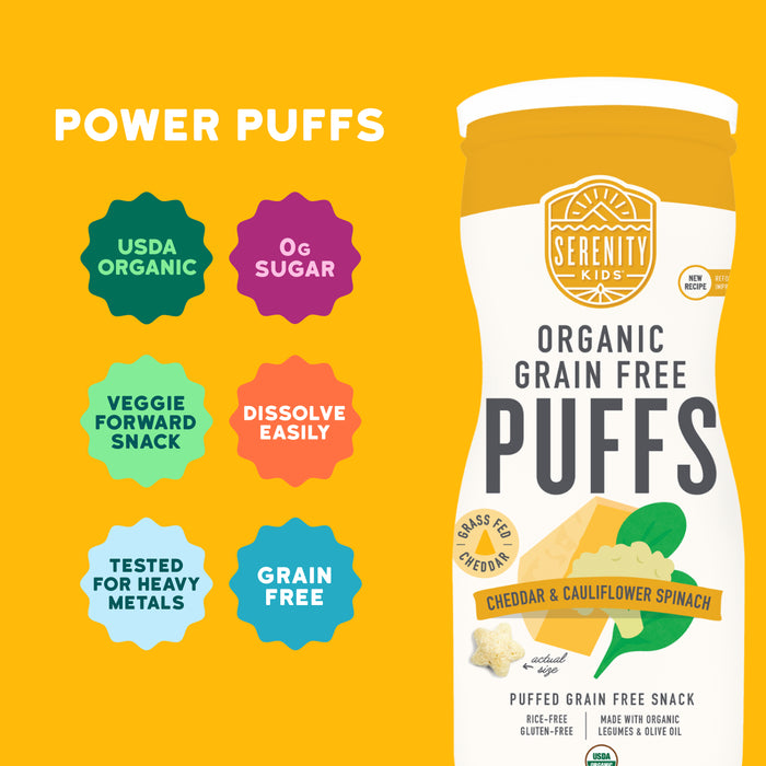 Cheddar Cauliflower Spinach Organic Grain Free Puffs, No Sugar