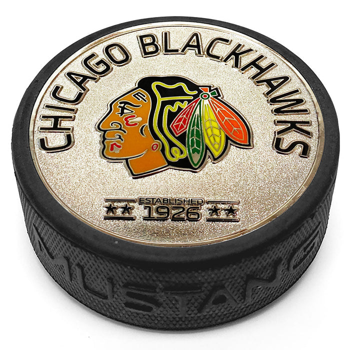 Chicago Blackhawks Puck - Silver Established Medallion