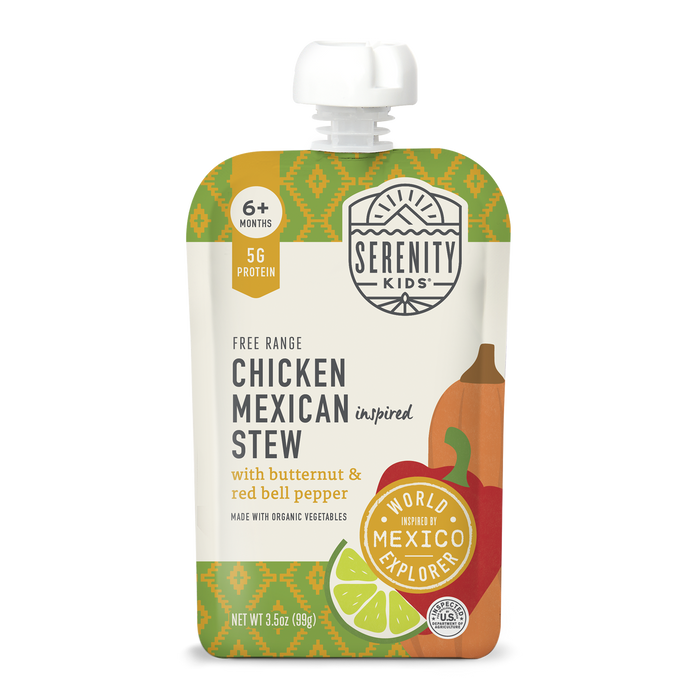 Serenity Kids chicken Mexican stew pouch on a white background