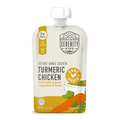 Serenity Kids turmeric chicken baby food pouch on a white background