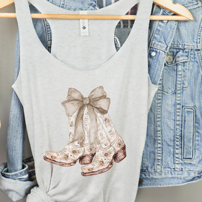 Coastal Cowgirl Coquette Floral Boots Racerback Tank Top