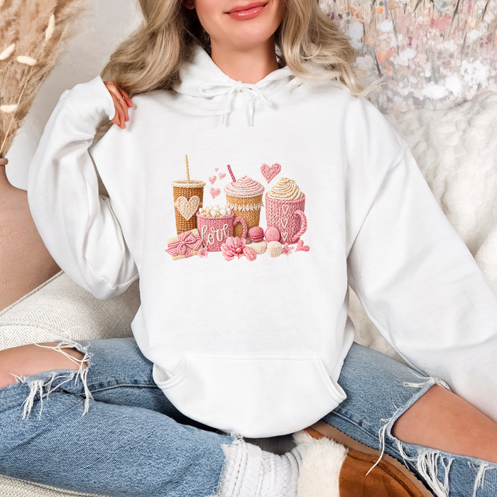Coffee Lover Faux Yarn Crochet Graphic Hoodie
