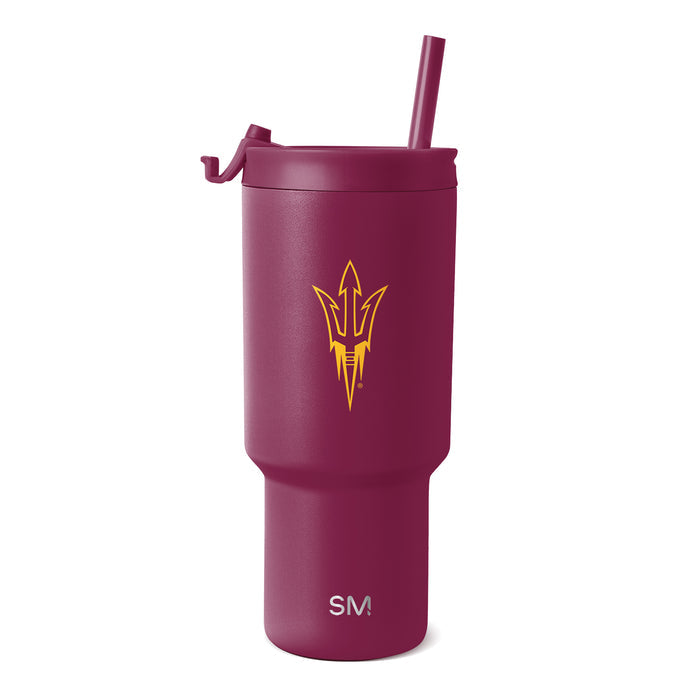 Burgundy wine-red tumbler with matte texture and gold accent logo graphics