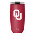 Crimson red insulated tumbler with matte textured finish displayed against white background