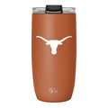 Terracotta-orange insulated tumbler with matte finish and tapered base on white background