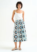 Compañía Fantástica - Geometric Print Midi Skirt - Black/White/Sky Blue-Compañía Fantástica-treehaus