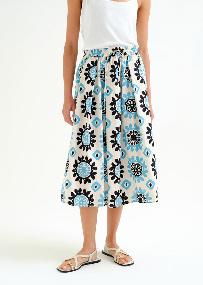 Compañía Fantástica - Geometric Print Midi Skirt - Black/White/Sky Blue-Compañía Fantástica-treehaus