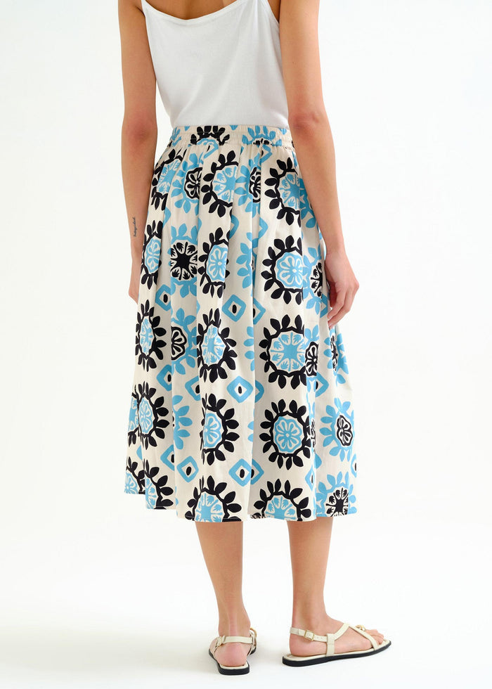 Compañía Fantástica - Geometric Print Midi Skirt - Black/White/Sky Blue-Compañía Fantástica-treehaus