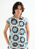 Compañía Fantástica - Geometric Print Top - Black/White/Sky Blue-Compañía Fantástica-treehaus