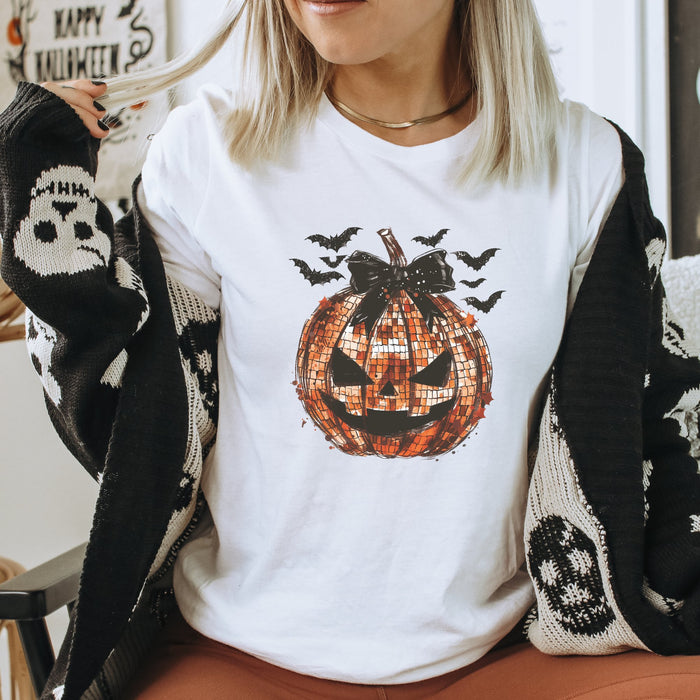 Pumpkin and Bats Coquette Graphic Women's T - Shirt - Trendznmore