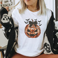 Pumpkin and Bats Coquette Graphic Women's T - Shirt - Trendznmore