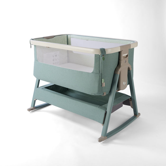 CoZee Air 2 bedside crib in kelp with rocking bars on a white background