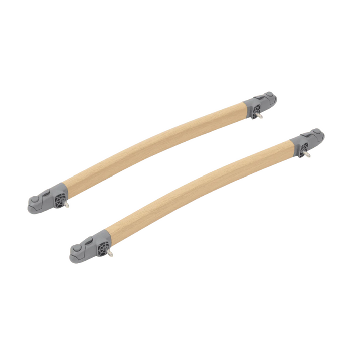 Product-only view of CoZee rocking bars in oak finish, designed to attach easily for gentle, soothing crib motion.